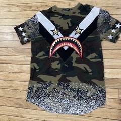 FOCUS Quality Wear T Shirt Mens M Shark Mouth Graphic Tee Camo Green Maxi Star M