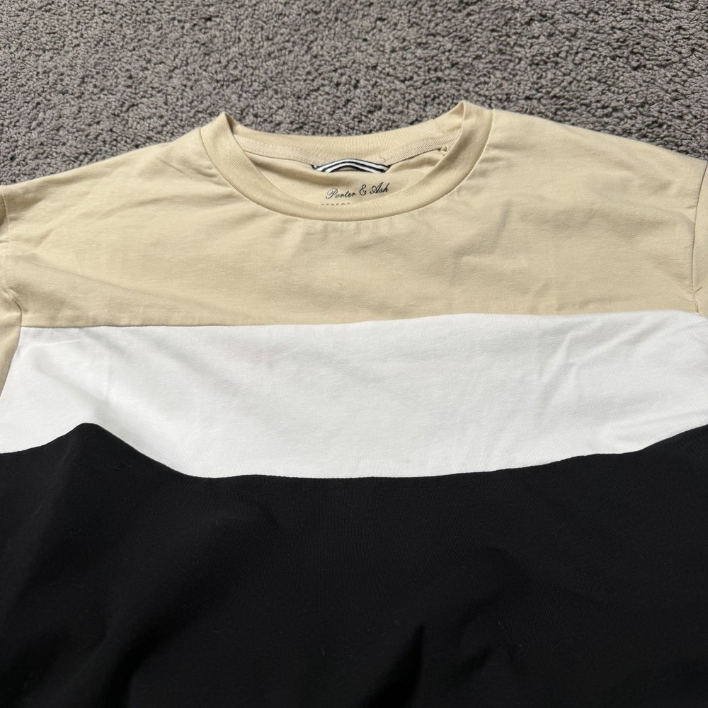 Porter & Ash Performance T Shirt Mens L Tan White Black Short Sleeve