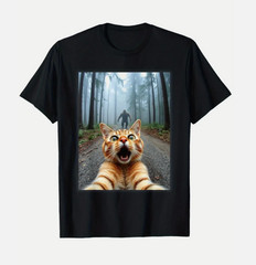 1pc Men’S Funny Cat Selfie & Sasquatch Graphic Tee, 100% Cotton Crew Neck TShirt