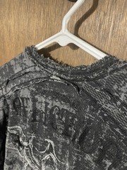 Affliction Live Fast Thermal Shirt Mens L Gray Flocked Cross Distressed Y2K
