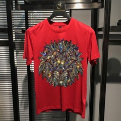 New Fashion Lion Trend Rhinestones Short Sleeve Summer Luxury Men T-Shirt