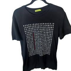 Versace Jeans Mens Black Wavy Typography Logo Graphic T-Shirt Medium B3GMA752