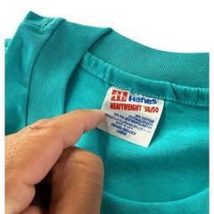 Vintage Hanes Heavyweight 50/50 Blank T Shirt Aqua Teal Single Stitch USA Large