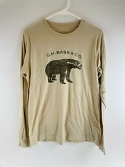 G.H. Bass & Co. T-Shirt Men’s Size Medium Tan Long Sleeve Crew Neck *Bear Print*