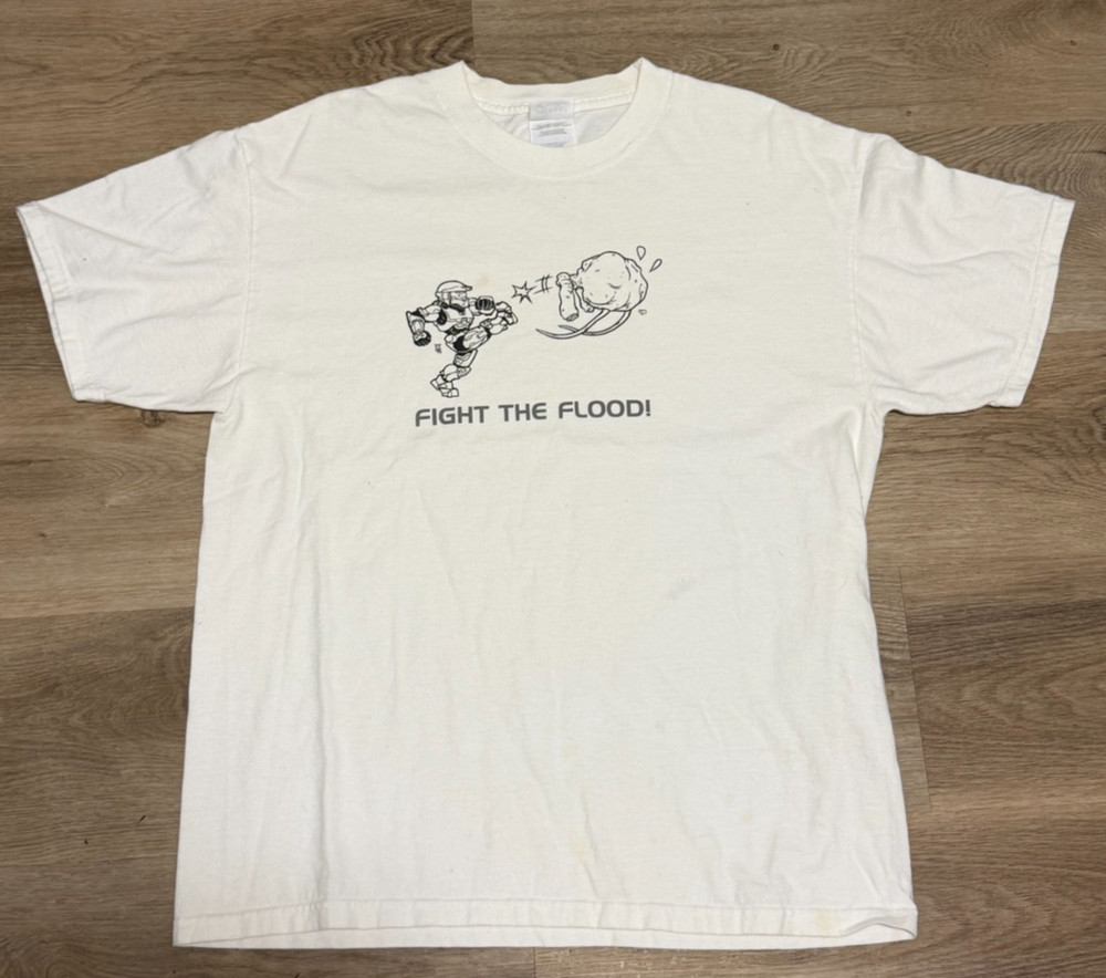 Y2k Halo 2 Bungie Master chief Fight the Flood Katrina charity T shirt size L