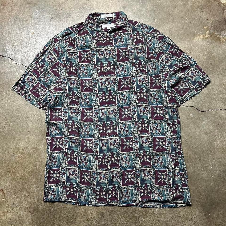 1990s Pierre Cardin Funky Rayon Abstract Disco Button Up Shirt Medium MOD