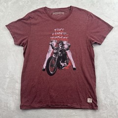 Men’s XL Jack & Jones T-Shirt Maroon Take a Ride on the Wild Side Motorcycle Leg
