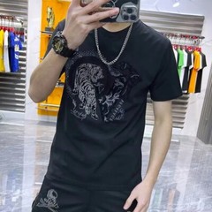 New Fashion Trend Tiger Hot Diamonds Rhinestones Summer Luxury Men T-Shirt