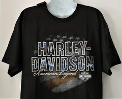 Harley Davidson SS Shirt Black Flag Patriotic Stars Stripes USA Chest43in Mens L