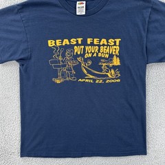 Vtg Fruit Of the Loom Mens Large Blue T Shirt 2006 Beast Feast Beaver On A Bun