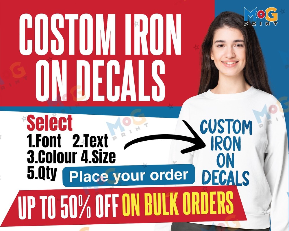 DIY Iron on Decal T-shirt Custom Heat Transfers Personalised Text Lot Printing