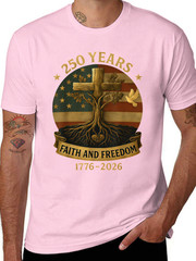 Flag Cross Tree 250 Years Faith Freedom 1776-2026 Unisex T-Shirt