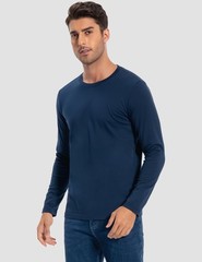 Men’s 2 Pack Long Sleeve Soft Casual Cotton Crew Neck Shirts (Navy Blue, Medium)
