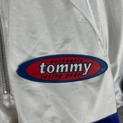 Tommy Hilfiger Jeans Racing Gear Quater Zip T-Shirt Vintage White Size XL