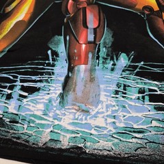 Sz LARGE Retro Iron Man AOP Black T-Shirt Marvel Comics Movie Promo Graphic Tee
