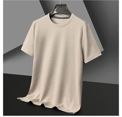 Mens Knitted O-neck Breathable Thin Cashmer Short Sleeve Tee Solid Color Tops