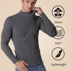 Men Long Sleeve T-shirt High Neck Jumper Undershirt Mock Neck Tops Pullover Slim