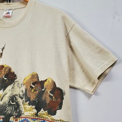 Vintage 80s Native Americans on Buffalo Beige Tshirt Fruit of the Loom Size XL