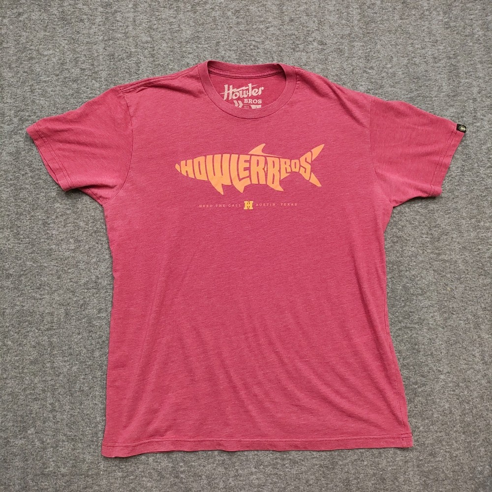 Howler Brothers Shark Shirt Mens Large Red Heed the Call Austin Texas