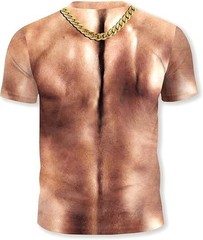 Funny 3D Gold Chain T Shirt Men Fake Six Pack Abs Dollar Sign Muscle Gag Gift