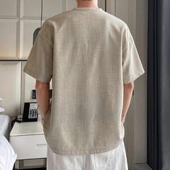 Men’s Casual Lightweight T Shirt Imitation Linen Texture Collar Design
