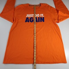 Nike Just Do It Again Men’s XL Orange Long Sleeve T-Shirt Ribbed Cuffs NWOT Flaw