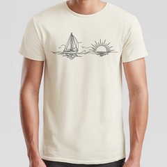 Sailboat Sunset Sailing Travel Mens T-Shirt Ocean Line Art