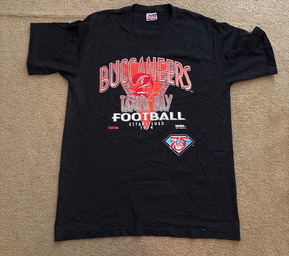 Vintage 1994 Tampa Bay Buccaneers Old Logo Creamsicle Black Striped T-Shirt XL