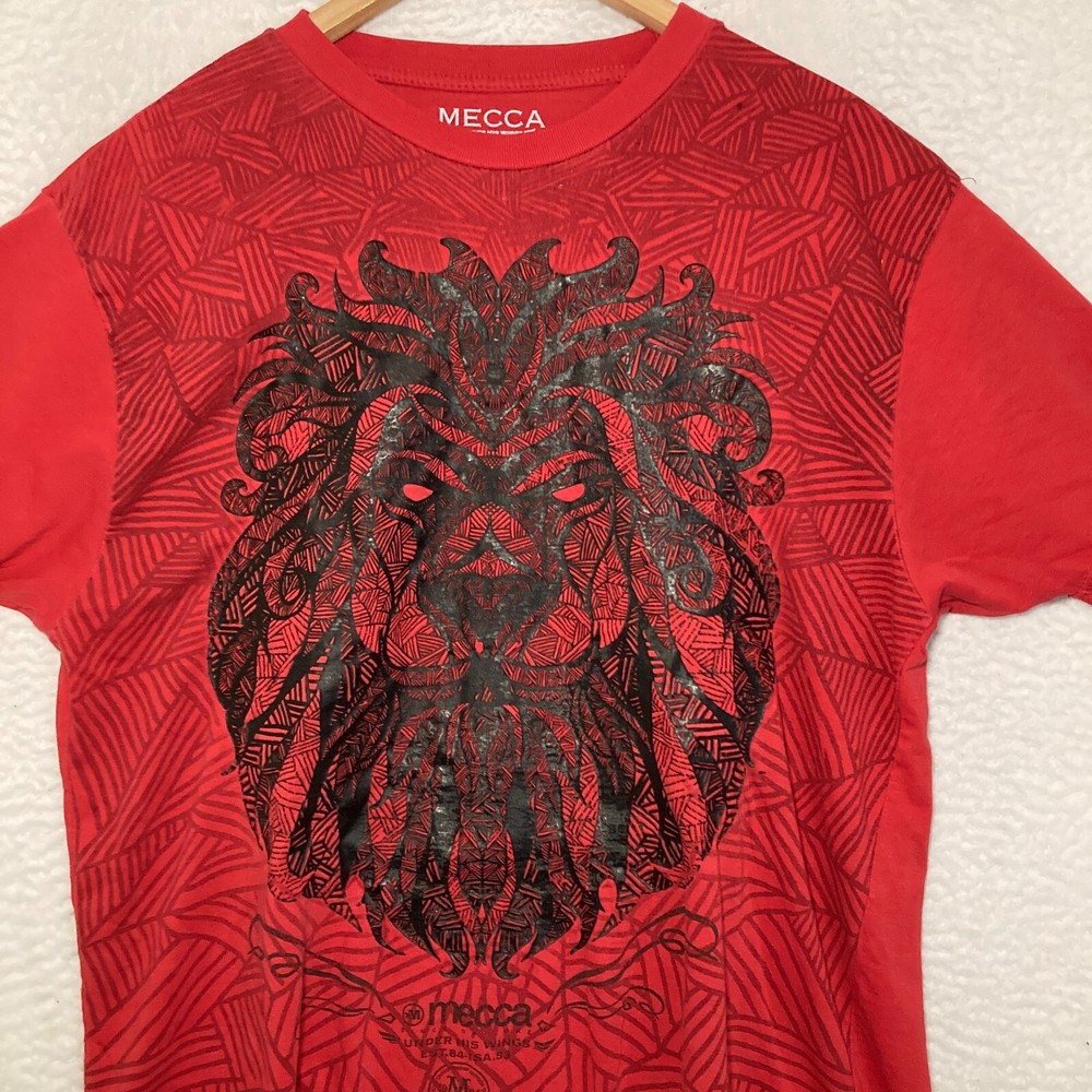 Vtg MECCA Shirt Mens XL Red Short Sleeve Geometric Lion Skater Streetwear Y2K