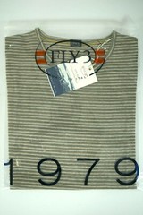 FLY3 Men’s SPORTY Short Sleeve LINEN COTTON Stripes GREY BEIGE T-SHIRT S/S 2019