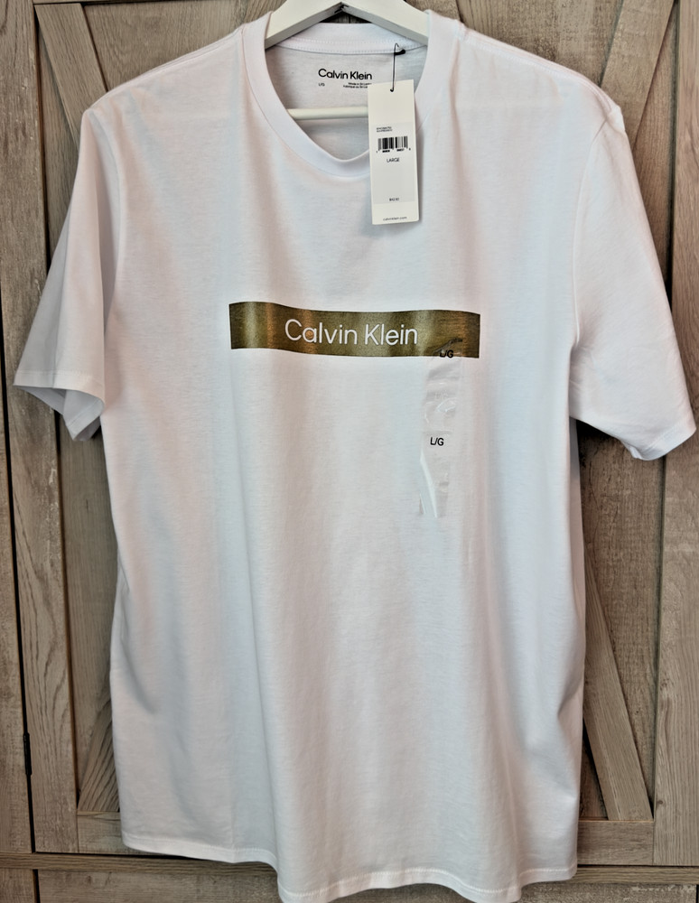 Calvin Klein CK Mens Gold Logo Short Sleeve T-Shirt Size L – BRAND NEW W TAGS
