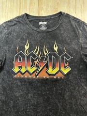 AC/DC Highway To Hell Shirt Mens Size L Black Acid Mineral Wash Flame Graphic Te