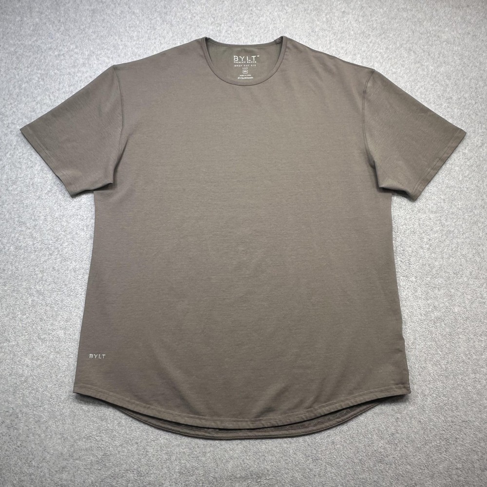 BYLT T Shirt Mens XXL Brown Drop Cut Lux Stretch Crewneck Tagless Tee Casual