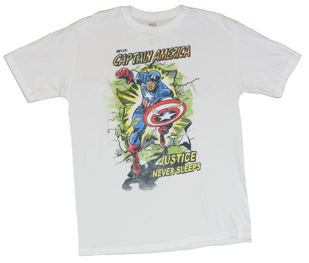 Captain America Marvel Comics Adult New T-Shirt – Justice Never Sleeps Kirby Cap