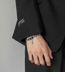 Star Cross Bracelet for Men Stainless Steel Silver Adjustable Chunky Chain St…