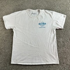Hard Rock Cafe Caymen Islands Shirt Mens Large White Blue Iguana Short Sleeve