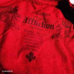 Affliction T Shirt Men XL Red Black Gray Silver Foil Patch Skull USA Distressed