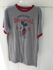 Disney American 1928 Original Unisex Mickey Mouse Gray And Red T Shirt Small