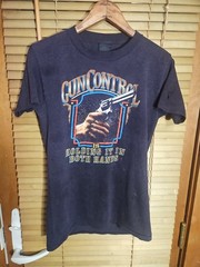 True Vintage 80s Rare 3D Emblem Just Brass Gun Control Biker Tee T Shirt Medium