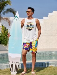 Mens Graphic Tank Tops Sleeveless T Shirt Hawaiian Palm Tree Vacation Tank