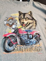 American Motorcycle Long Sleeve Gray Tshirt With Wolf Motorcycle Vintage Biker