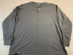 Lands’ End Super-T Top Men’s XL 46-48 Gray Rib-Knit Cuff Long Sleeve Henley Neck