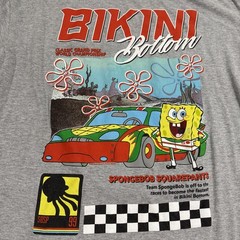 SpongeBob SquarePants Shirt Bikini Bottom Race Car Men’s Gray 2XL 90% Cotton
