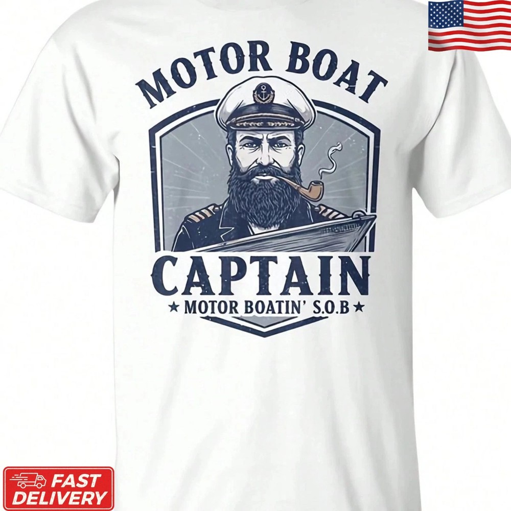 Funny Motor Boat Captain T-Shirt Vintage Boating Graphic Cotton Tee for Men