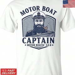 Funny Motor Boat Captain T-Shirt Vintage Boating Graphic Cotton Tee for Men