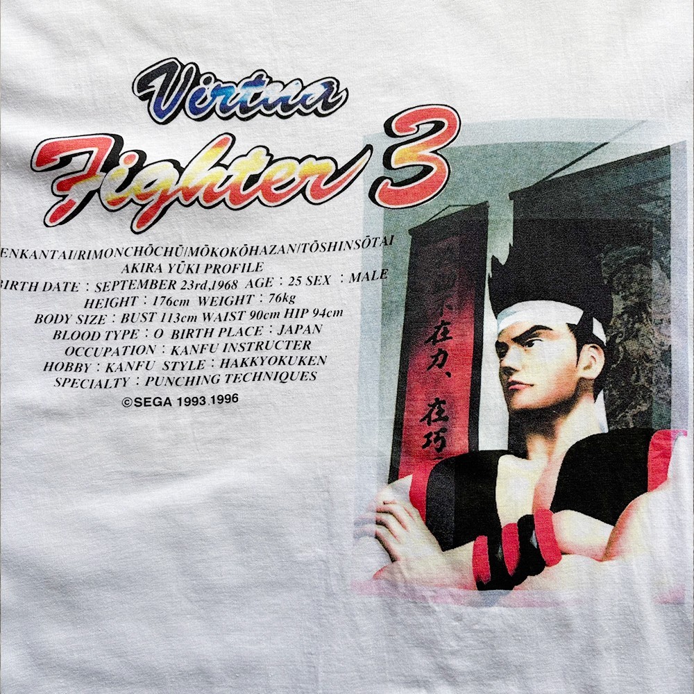 Vintage 90s SEGA Virtua Fighter 3 T-Shirt Akira Yuki Single Stitch Rare Game Tee
