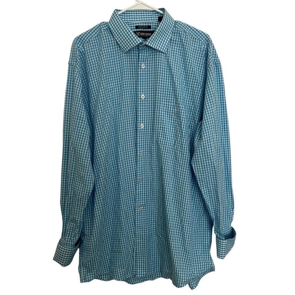 Stacy Adams Men`s Blue Size 17.5 34/35 Plaid Long Sleeve Button Up Shirt