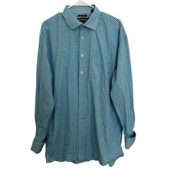 Stacy Adams Men`s Blue Size 17.5 34/35 Plaid Long Sleeve Button Up Shirt