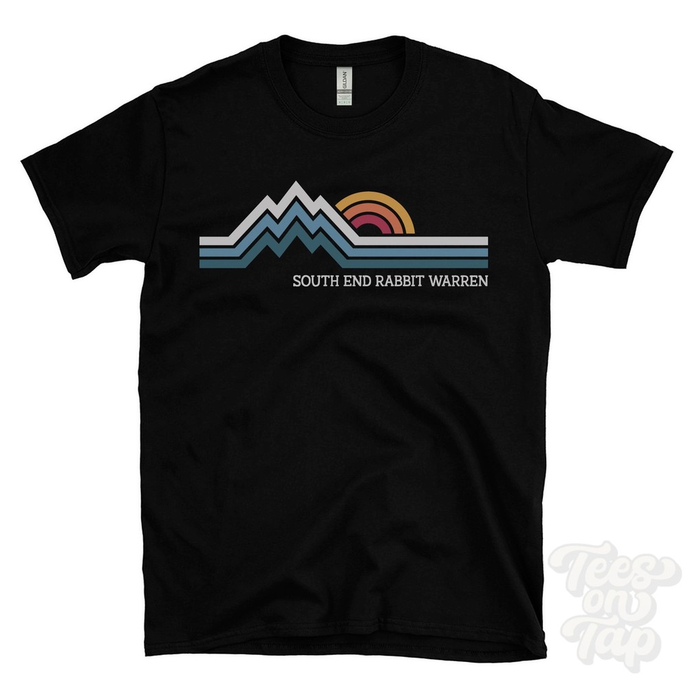 SOUTH END RABBIT WARREN RETRO LOGO PARODY T-SHIRT barrow in furness cumbria