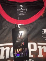 Lavish Society Men’s XL Metallic Foil Print Red Racing Jersey Shirt T-Shirt NWT